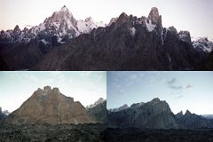 07 Paiju Peak, Uli Biaho Tower, Trango Castle, Cathedral And Lobsang Spire From Khoburtse Just Before Sunrise.jpg